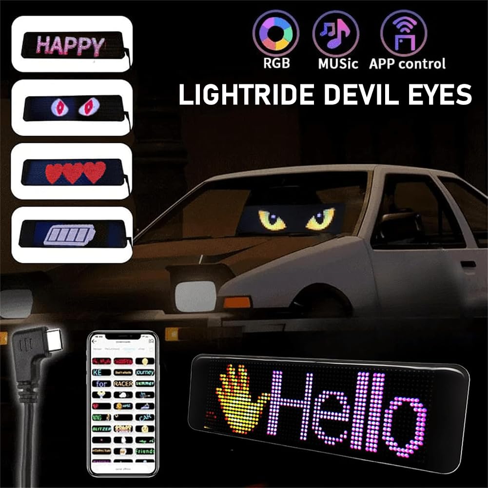 Lightride Devil Eyes, Animated Eyes for Car Windshield Light, Programmable Flexible Dynamic LED Display Soft Screen with App Control and Remote Controller for Cars Trucks (1Pc-23.6 * 4.73 in)