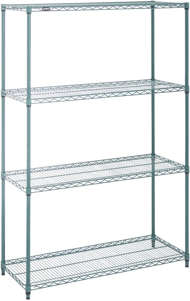 HUBERT Commercial NSF Heavy Duty Green Epoxy 4-Tier Wire Rack for Kitchen, Warehouse, Garage - 18" x 48" x 72"