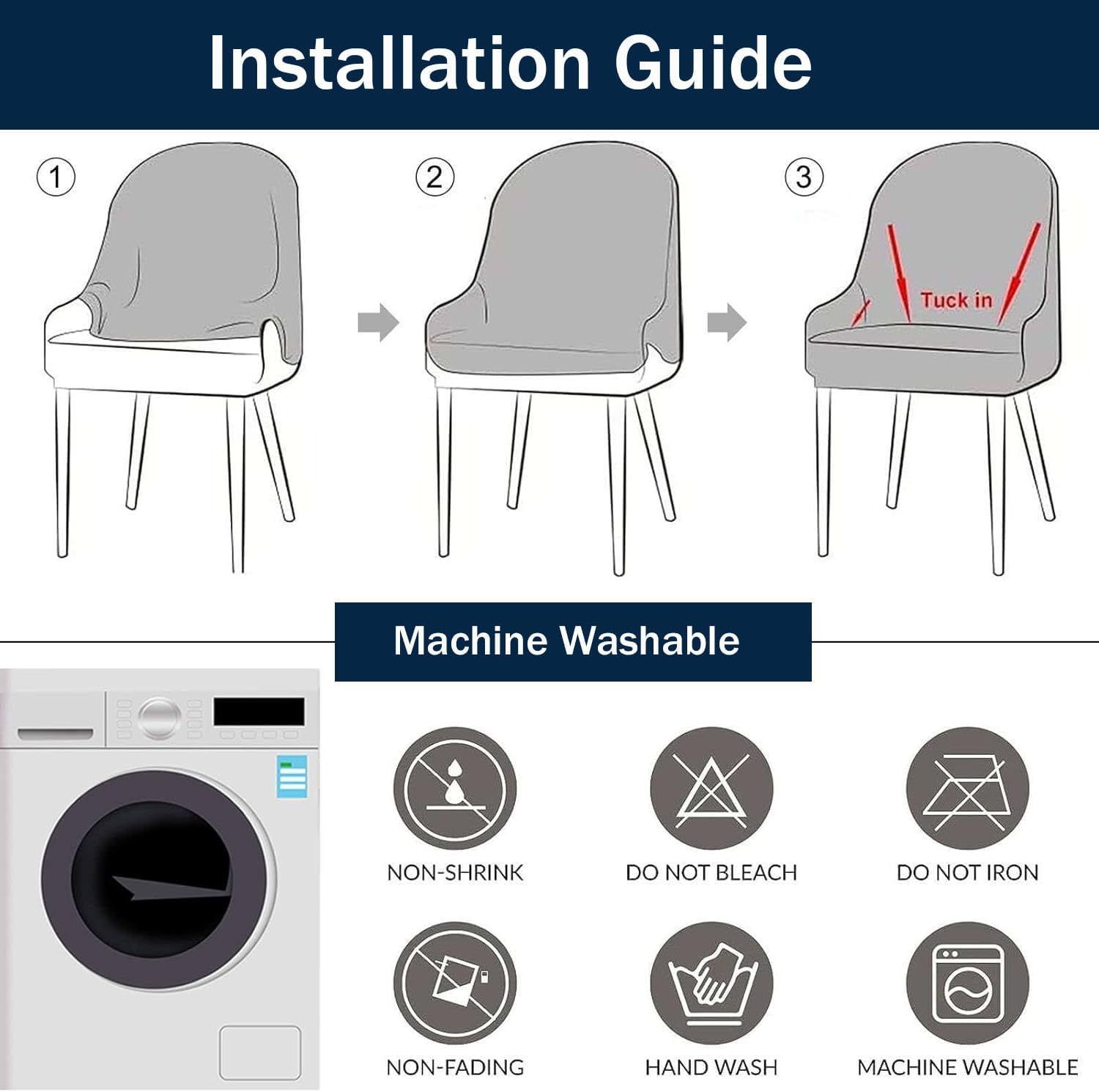 Curved Back Chair Covers Set Stretch Dining Room Chair Covers Curved Back Soft Removable Washable Accent Chair Slipcover for Dining Room (Navy,4 Pieces)