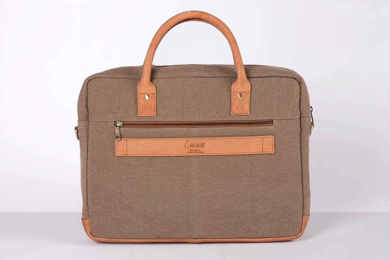 HOLZRICHTER Berlin - Aktentasche für Herren aus Canvas und Echtleder, 30 x 39 x 10 cm, 15" Laptoptasche mit Reisverschluss, Briefcase handgefertigt, No 1-2