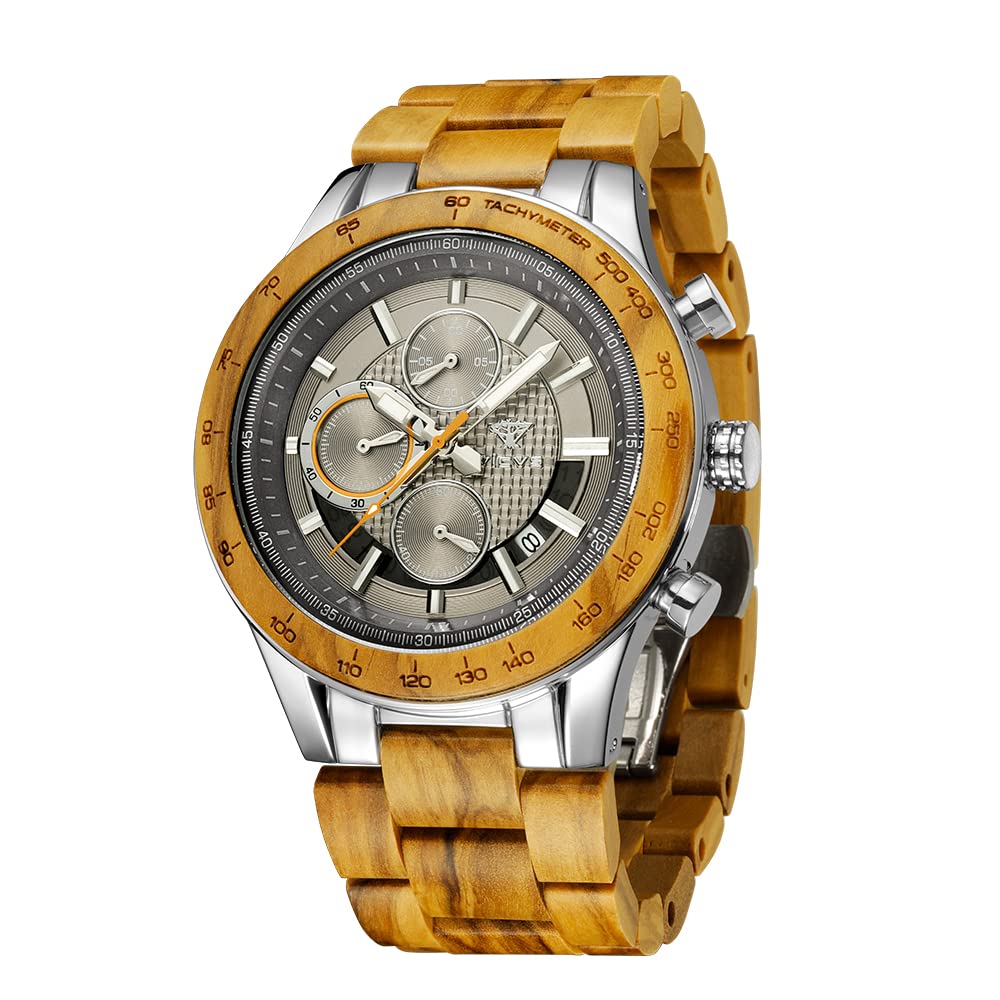 Armbanduhr aus Holz und Edelstahl für Herren, Chronograph mit 3 Zifferblättern, Quarz, Freizeit, Business, Multifunktionsuhr, aus Holz, handgefertigt