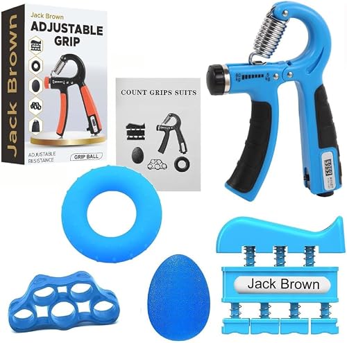 Jack Brown Hand Grip Strengthener with Automatic Count and Bag - 6 Piece Kit - Blue