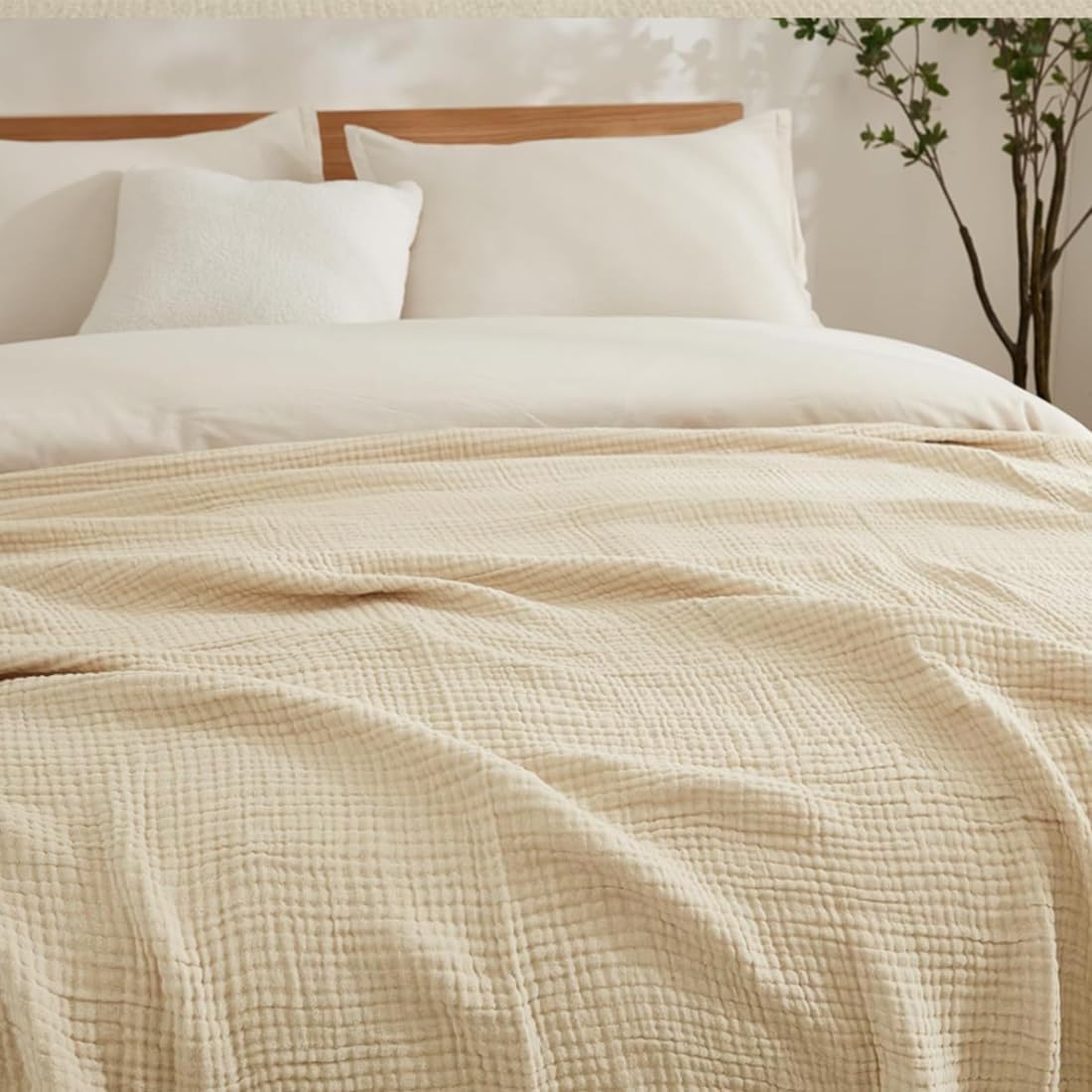 Alpenfaser Musselin Decke, Premium Muslin Blanket 150 x 200 cm, 100% Cotton Musselin Decke Erwachsene, Soft Lightweight Summer Blanket, Sofa Throw, Couch Blankets,All Seasons (Hellblau,150x200cm)