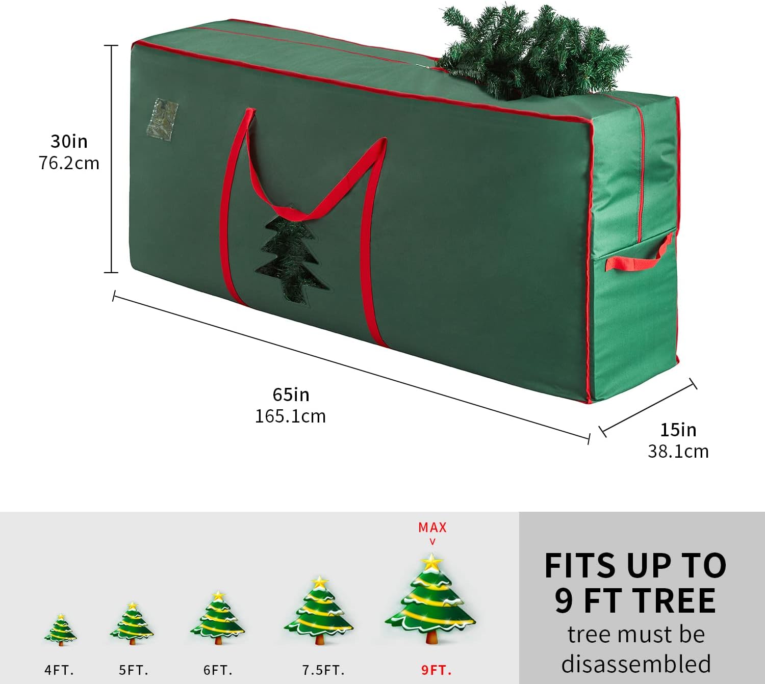 Silent Monkey Christmas Tree Storage Bag Fits Up to 9 Ft 65” X 15” X 30” Artificial Trees Waterproof Holiday Tree Storage Case Heavy-Duty 600D Oxford Material With Durable Handles & Zipper Xmas Storage Box (Green, Fits a 9FT Tree)