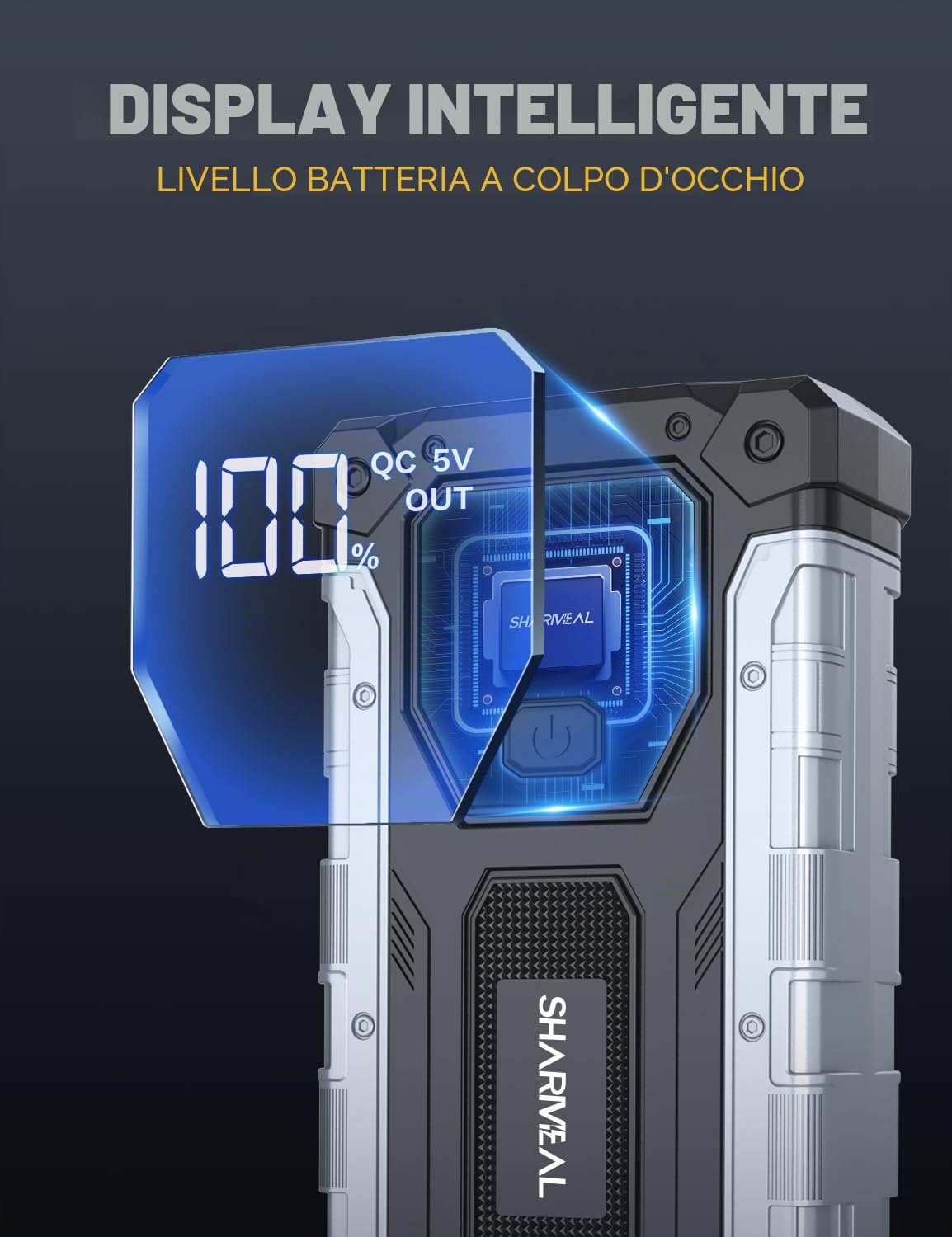SHARMEAL Avviatore Batteria Auto 10000A, Avviatore di Emergenza per Auto per Motori Tutti Benzina e 10.0L Diesel, Portatile 12V Booster Avviamento con Torcia, Cavo di Avviamento, Ricarica USB