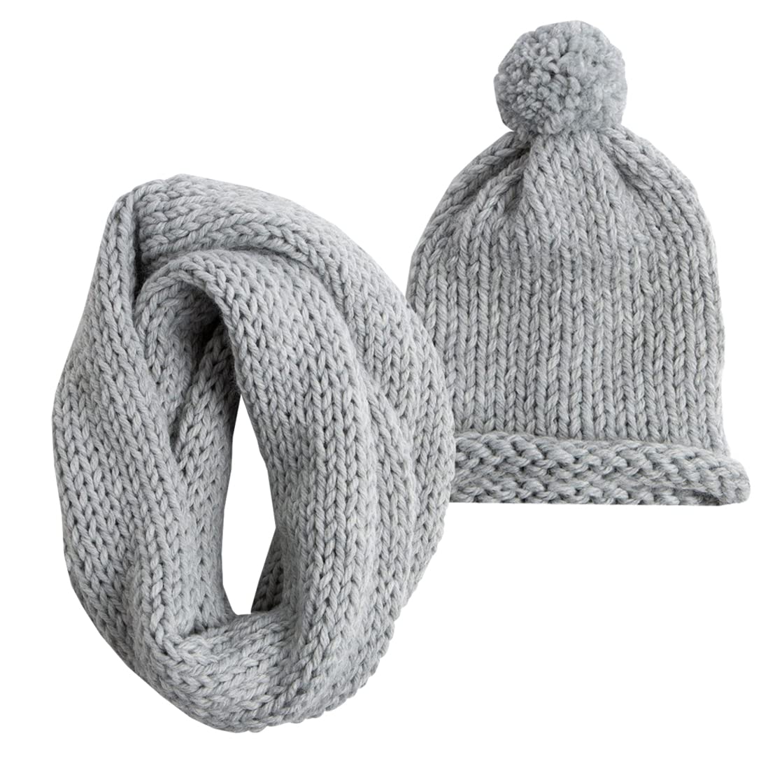 Kit de tejer con gorro y bufanda con pompones - Manualidades Principiante