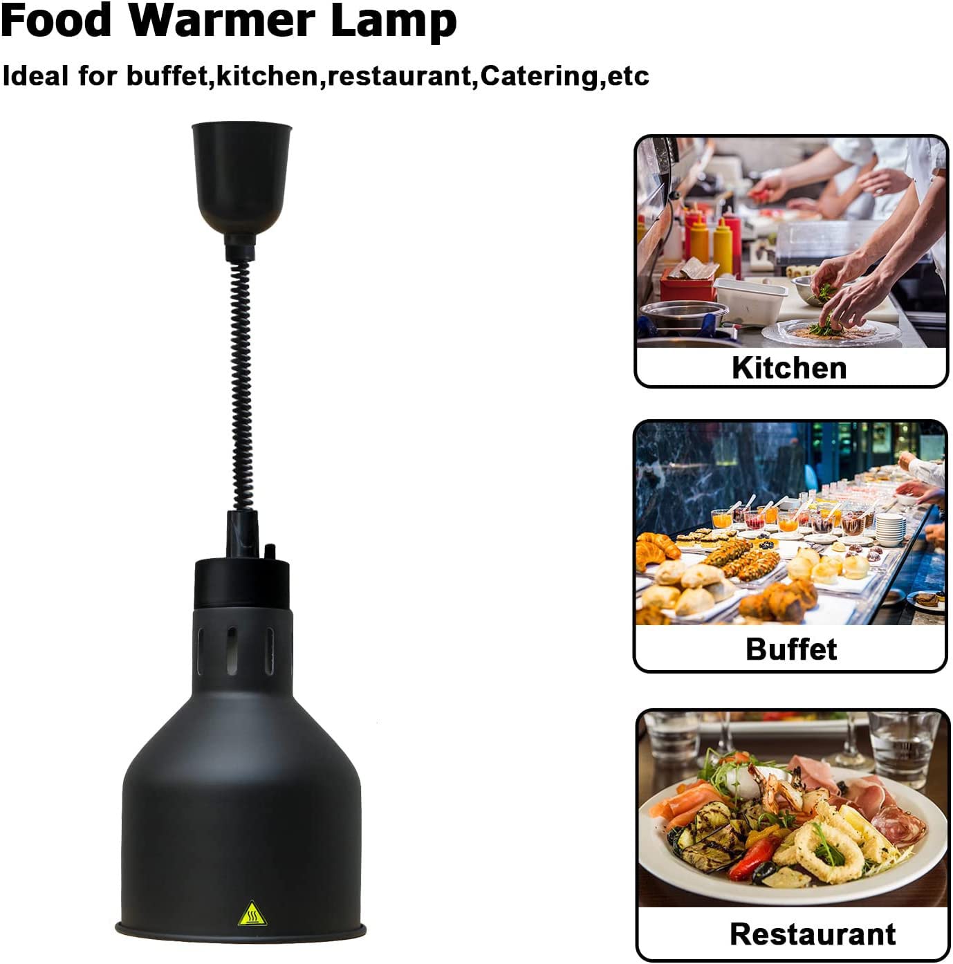 Lámpara Calentadora de Alimentos para Buffet y Cocina, Calentador de Comida 250W, Lámpara Colgante para Buffet, Equipo de Calentamiento Profesional de Cocina, Ajustable de 60-180 cm