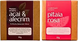 Kit Shampoo de Açaí e Condicionador de Pitaia em Barra 100% Vegetal - Cabelos com Química e Danificados