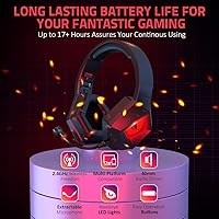 Vista 8 de BENGOO Auriculares inalámbricos para juegos 24G para PS5 PS4 PC con micrófono desmontable con cancelación de ruido luz LED roja orejeras de memoria
