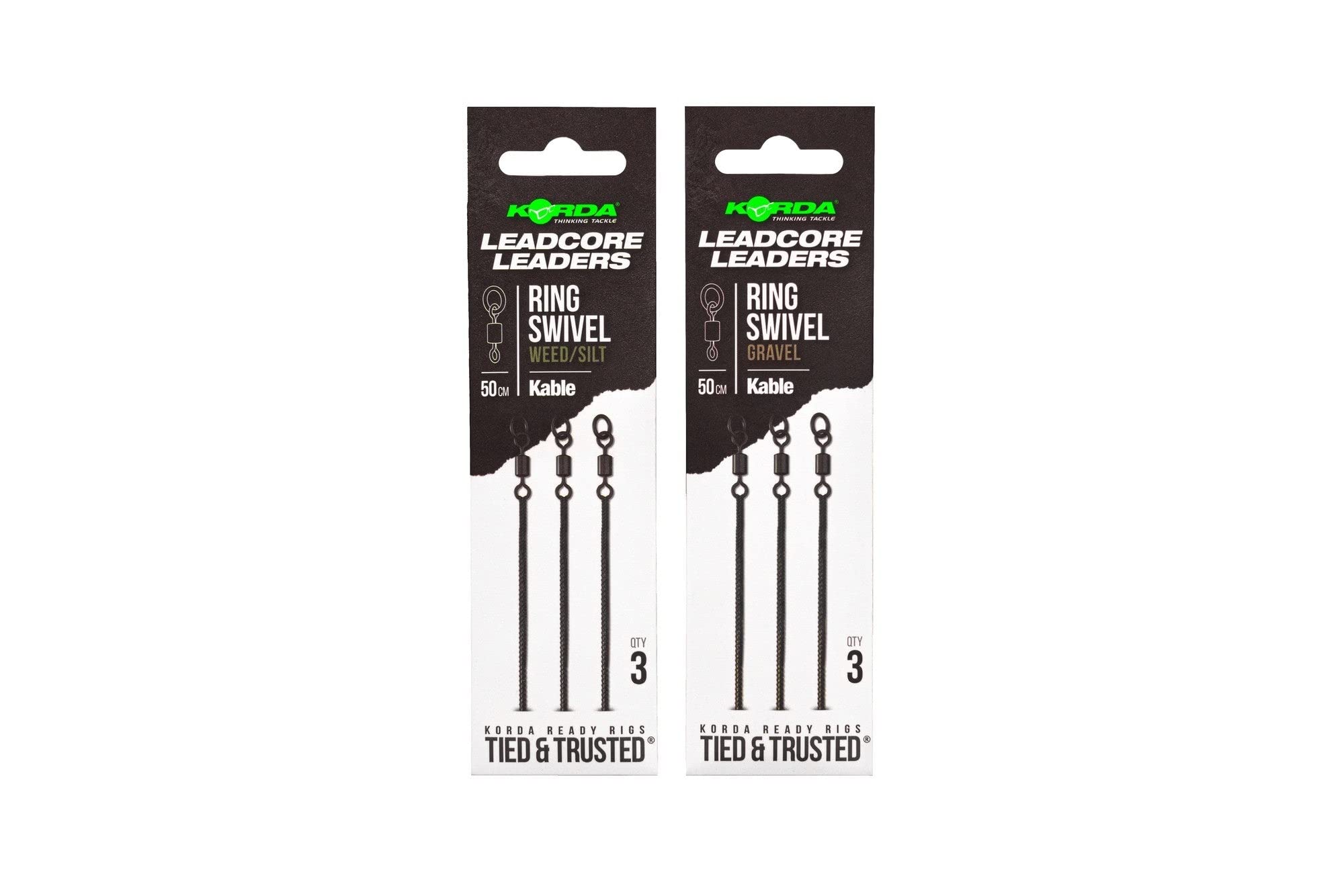 Korda Tackle Kable Leadcore Leader Ring Swivel 50cm: Weed