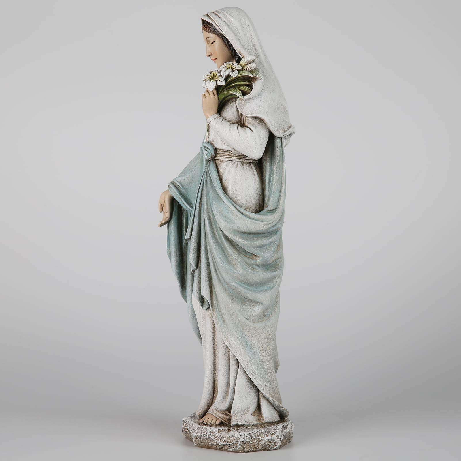 Grace4Joy Statua Madonna Beata Maria: statua della Madonna Vergine Maria, elegante decorazione per la casa, dipinta a mano, Santa Maria con gigli, collezione Renaissance.