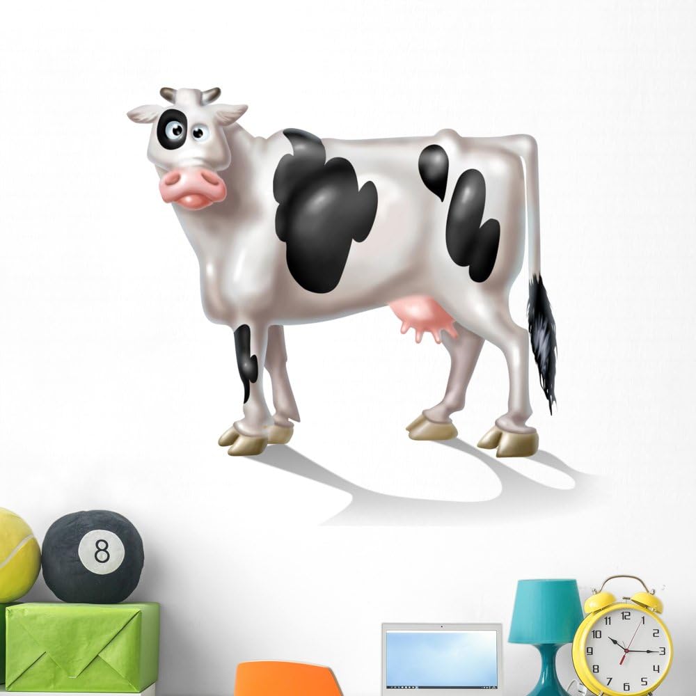 Wallmonkeys Cartoon Milk Cow Wall Decal Peel and Stick Animal Graphics (48 in W x 44 in H) WM43760