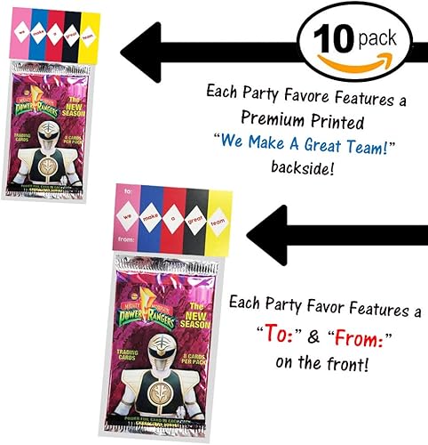 Miniatura 4 de Power Rangers - Recuerdos de fiesta, We Make A Great Team, paquete de 10, suministros de fiesta o tarjetas del día de San Valentín para intercambio