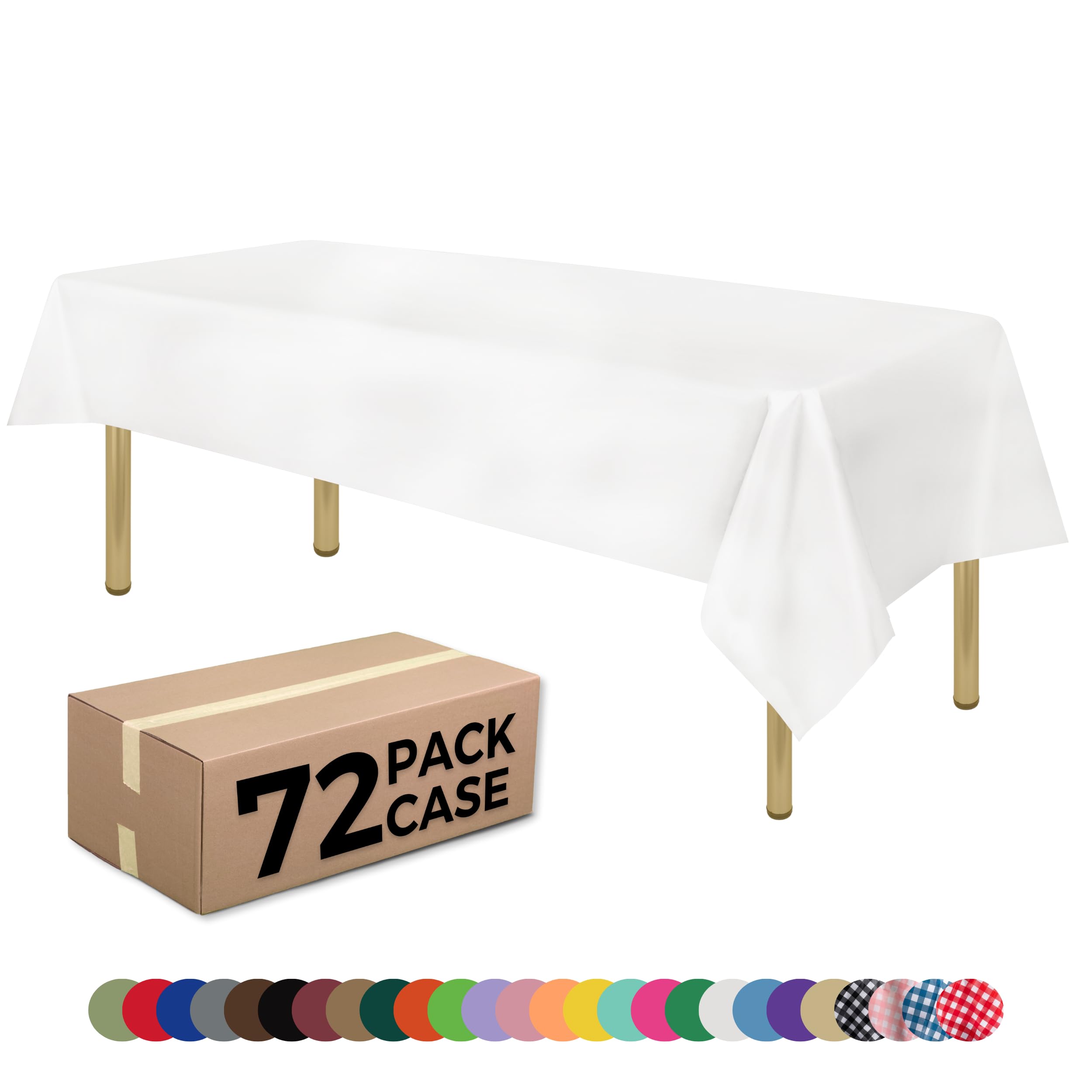 White Standard Disposable Plastic Party Tablecloth [Case of 72] 54 x 108” Rectangle Table Cover For Indoor & Outdoor Use By Zimpleware — image 1