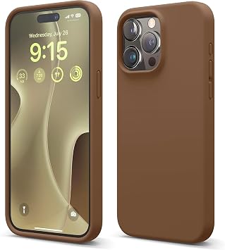 GGM GİYİM & AKSESUAR iPhone 14 Pro ile Uyumlu İçi Kadife Dışı Mat Yapıya Sahip Koruma Sağlayan Lansman Silikon Kılıf (Kahverengi)