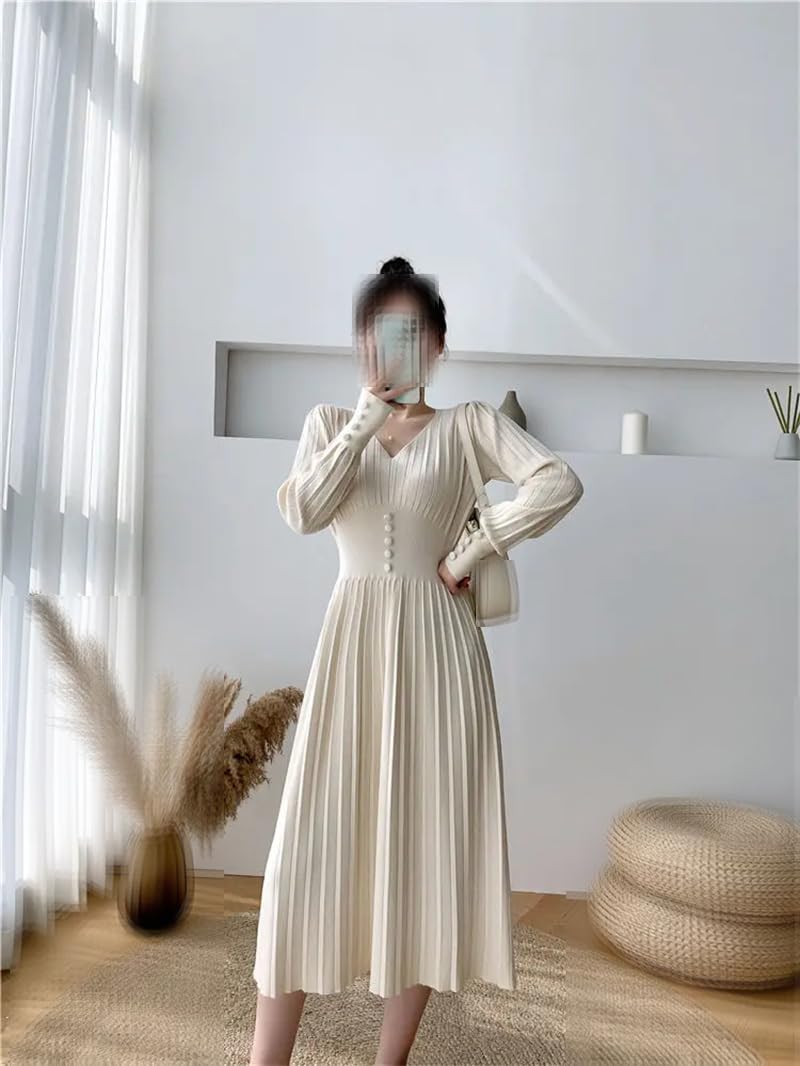 Vestito da donna in maglia vintage per autunno inverno O collo a maniche lunghe pullover abiti da festa