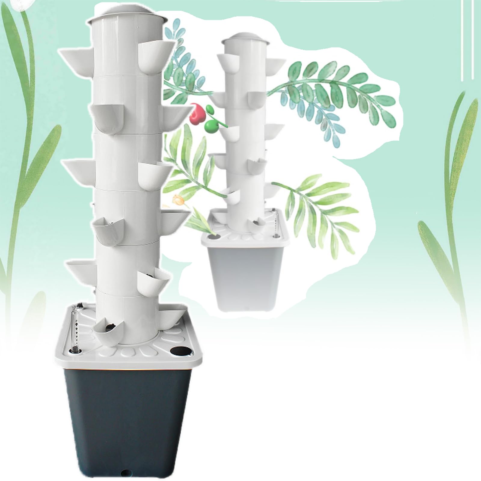 Vertical Hydroponic Grow Tower (food Grade PP), Soilless Cultivation Equipment(10/15/20/25/30 Holes), Indoor Herbs/Fruits/Vegetables, for Beginners, for Home/office,10 holes,Black