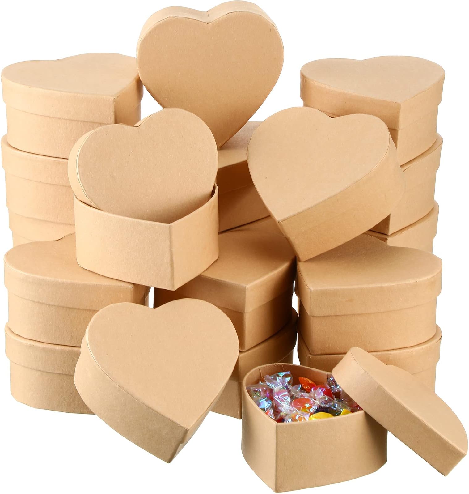 Geyee24 Pcs Heart Shaped Paper Mache Box, Small Gift Box with Lid 3.9 Inch Nesting DIY Cardboard Craft Empty Boxes for Kids Adults Decoupaging Painting Crafting Storing Jewelry Treasure