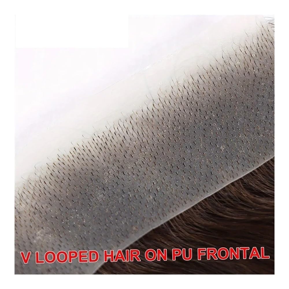Peluca de cabello humano de 15 cm (6 pulgadas) for hombre, con base de piel sintética fina en forma de V y línea de cabello en la frente. Suave y Transpirable(16x1.5cm,Brown)