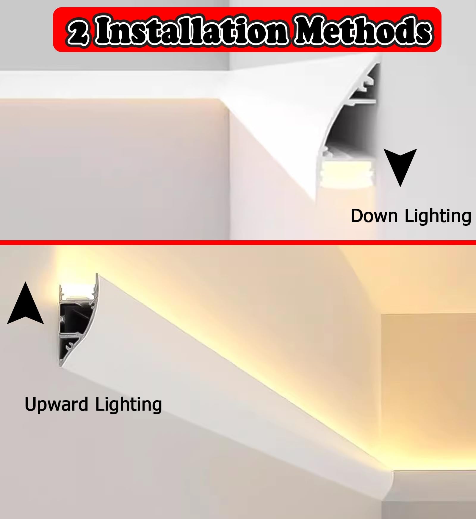 Taza de luz LED Canaleta LED empotrada en Superficie, Canaleta LED de Aluminio Impermeable para baño/Cocina/Oficina, Canaleta de Techo para iluminación indirecta(2m/6.6ft)
