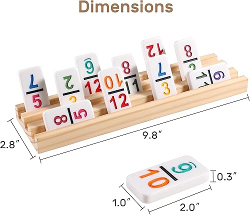 Miniatura 4 de Juego de dominó de tren mexicano con números y 8 bandejasestantes de madera, juego de dominó doble 12 de viaje con 8 soportes para fichas, juego de