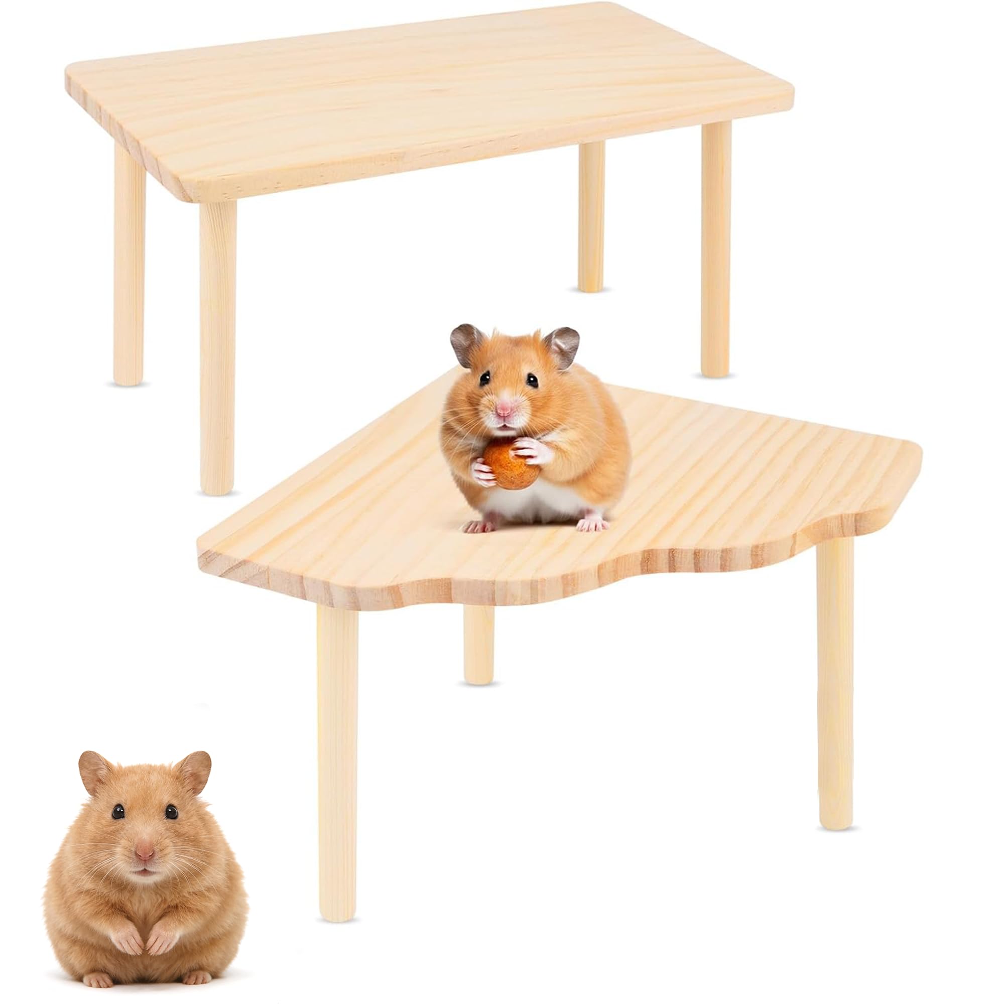 Gxdamxz 2 Pcs Hamster Platform, Wooden Hamster Cage Accessories, Play Pedestal for Chinchillas, Guinea Pigs, Small Animals