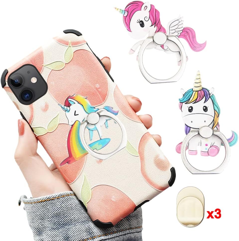ZOSTLAND 3PCS Rainbow Horse Pegasus Phone Ring Universal 360°Adjustable  Phone Case Finger Grip Stand Holder Desk St