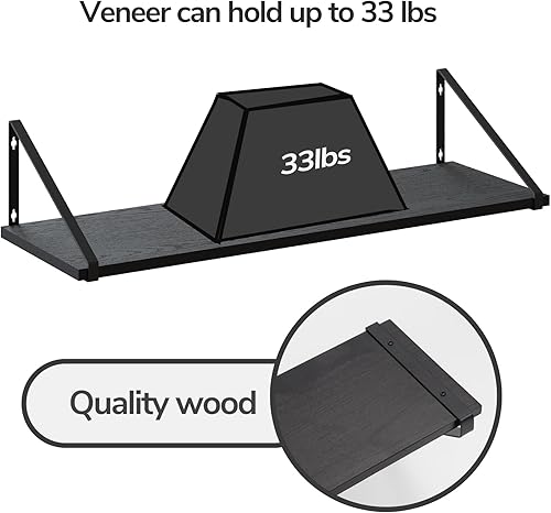 Miniatura 6 de BAMEOS Estantes flotantes de 24 x 8 pulgadas, juego de 3 estantes de pared de madera rústica, estantería para sala de estar, oficina y dormitorio,