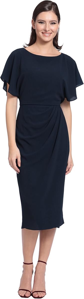 Maggy London Women's Dresses Boat Neck Flutter Sleeve Dress Occasion Event Guest of