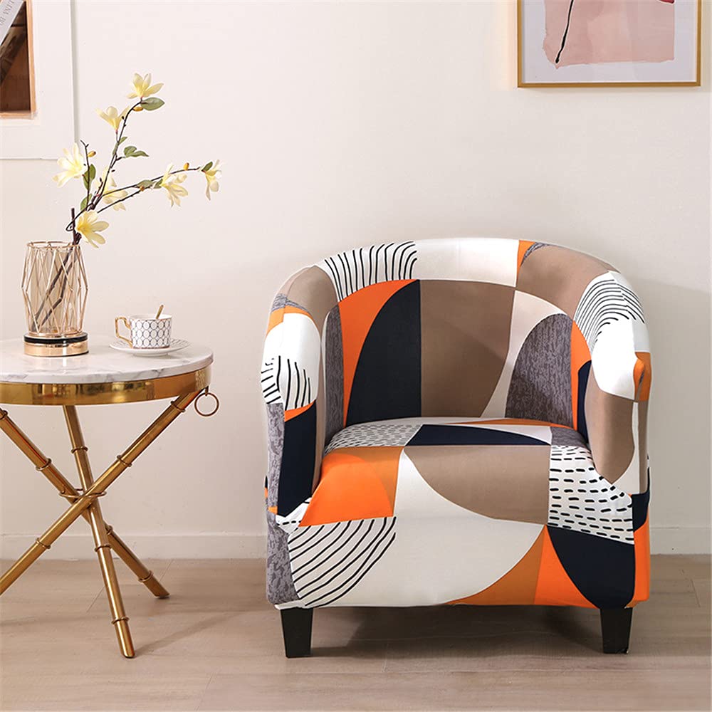 Highdi Semicircle Stretch Tub Chair Slipcover 1 Piece Club Sofa Cover For Armchair, Dust Proof Removable Washable Natural Style Furniture Protector Cover Couch Covers For Living Room (Semicircle)