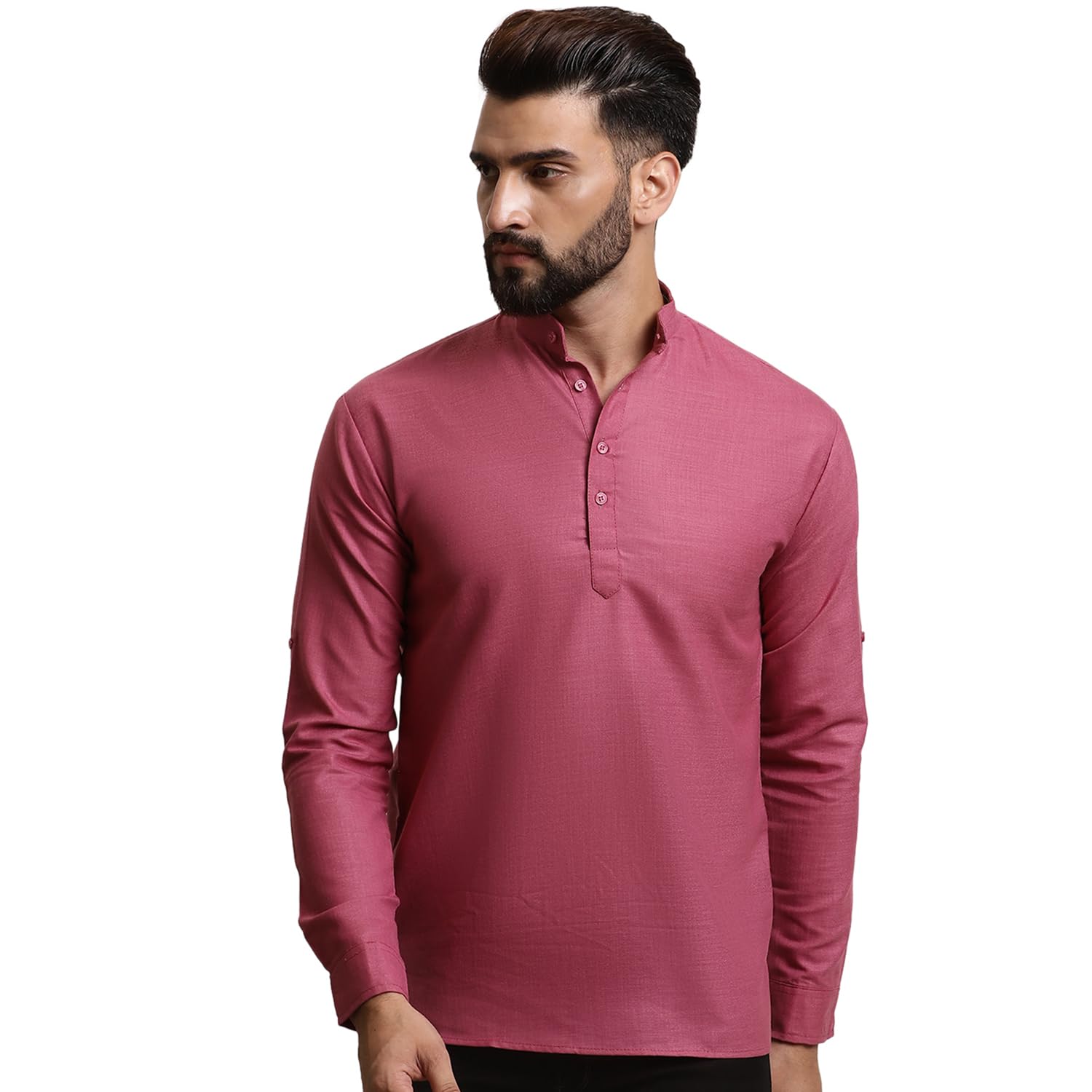 Sojanya (Since 1958, Men's Cotton Blend Dark Coral Solid Only Short Kurta