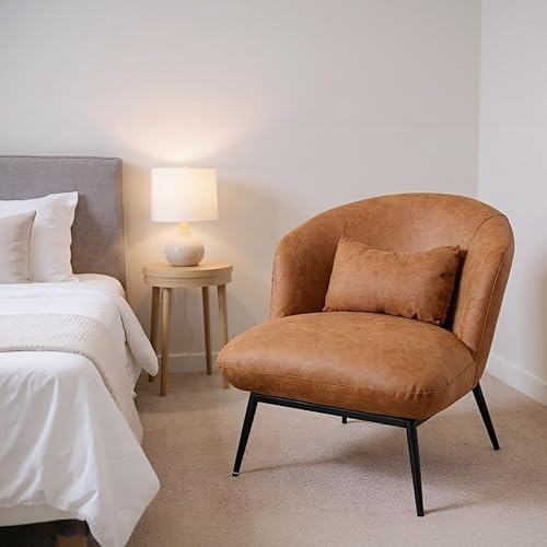 Miniatura 3 de LukeAlon Sofá individual de lino, moderna silla tapizada con patas de metal y almohada, bonita silla de sala de estar, silla de asiento ancho para