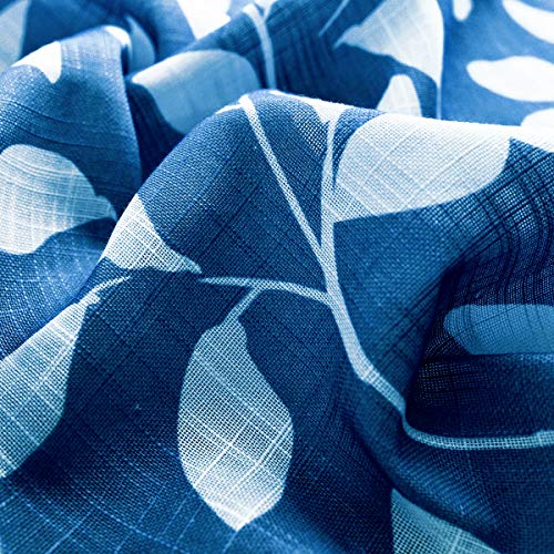 Image of Treatmentex Navy and White Curtains for Bedroom 54 inch Length Leaf Print Curtains for Windows Semi-Sheers, Royal Blue Grommet Top Curtains, 2 Pack