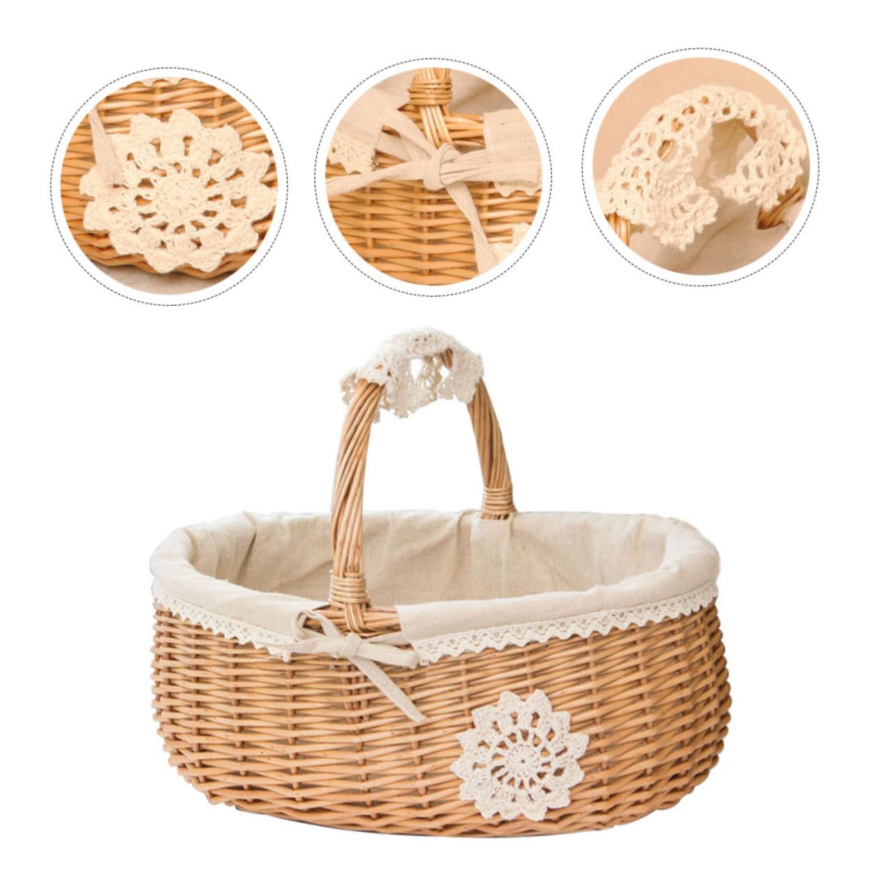 Cesta De Almacenamiento De Mimbre Asa Para Picnic Frutas y Flores Estilo Aleatorio Cesta Multiuso Para Cocina y Decoración Del Hogar