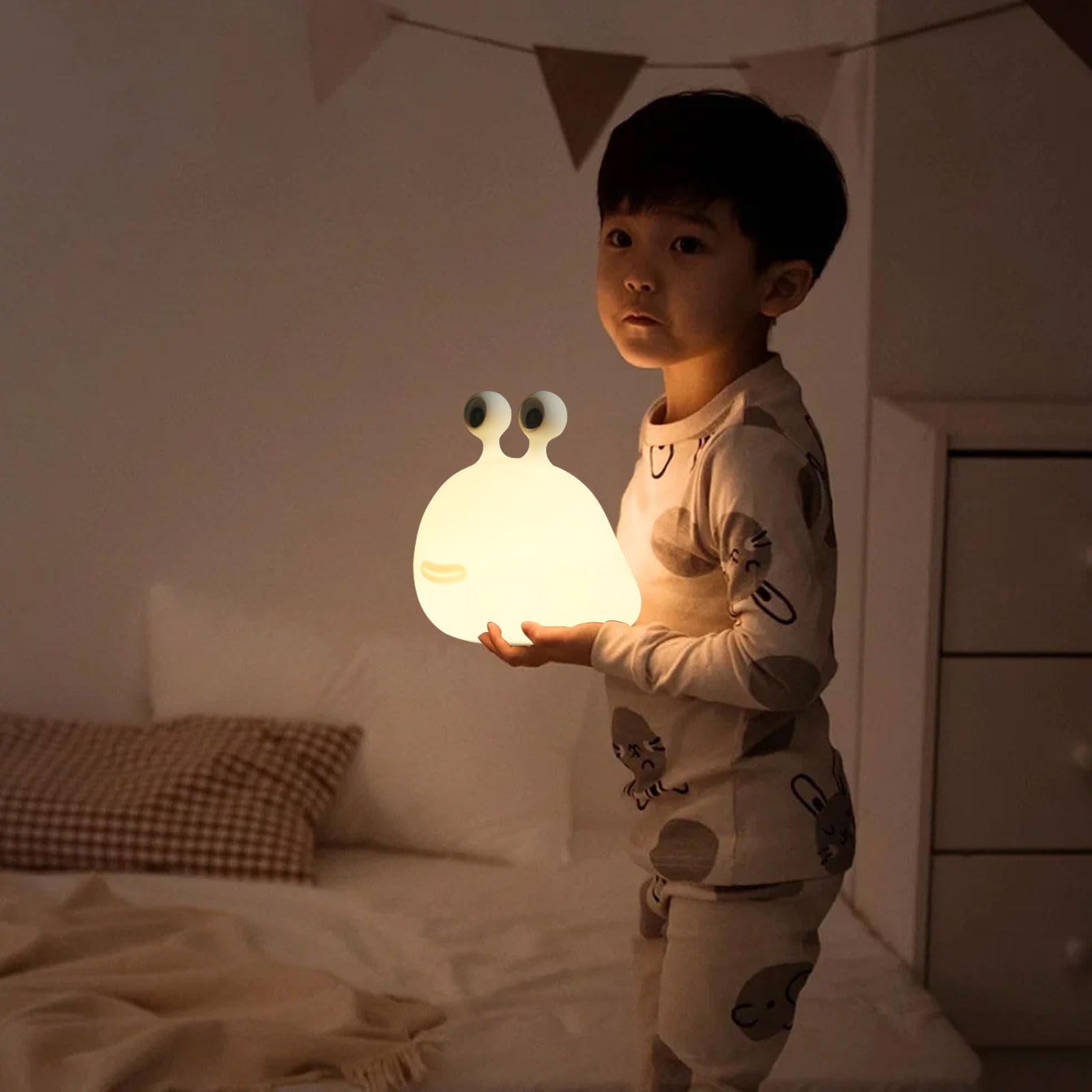 WHSLILR Veilleuse En Forme De Limaces Pour Enfant, Sans BPA, ABS Et Silicone, Luminosité Réglable Et Réglage Automatique, Veilleuse Amusante Pour Garçons Et Filles