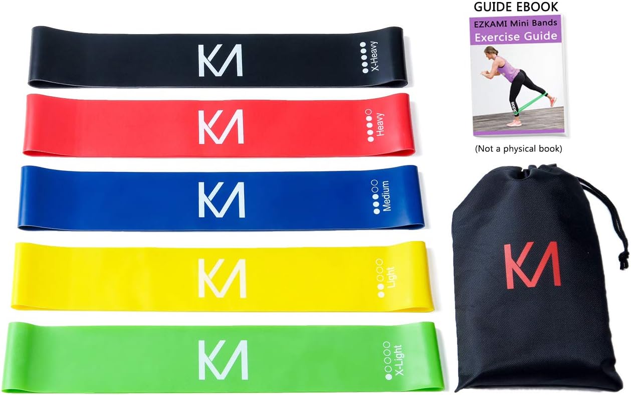 Resistance Bands, Exercise Bands for Booty, Crossfit, Stretching, Strength Training, Physical Therapy, Home Fitness, Workout Bands,Set of 5, 12" x 2", Black, Red, Blue, Yellow, Green