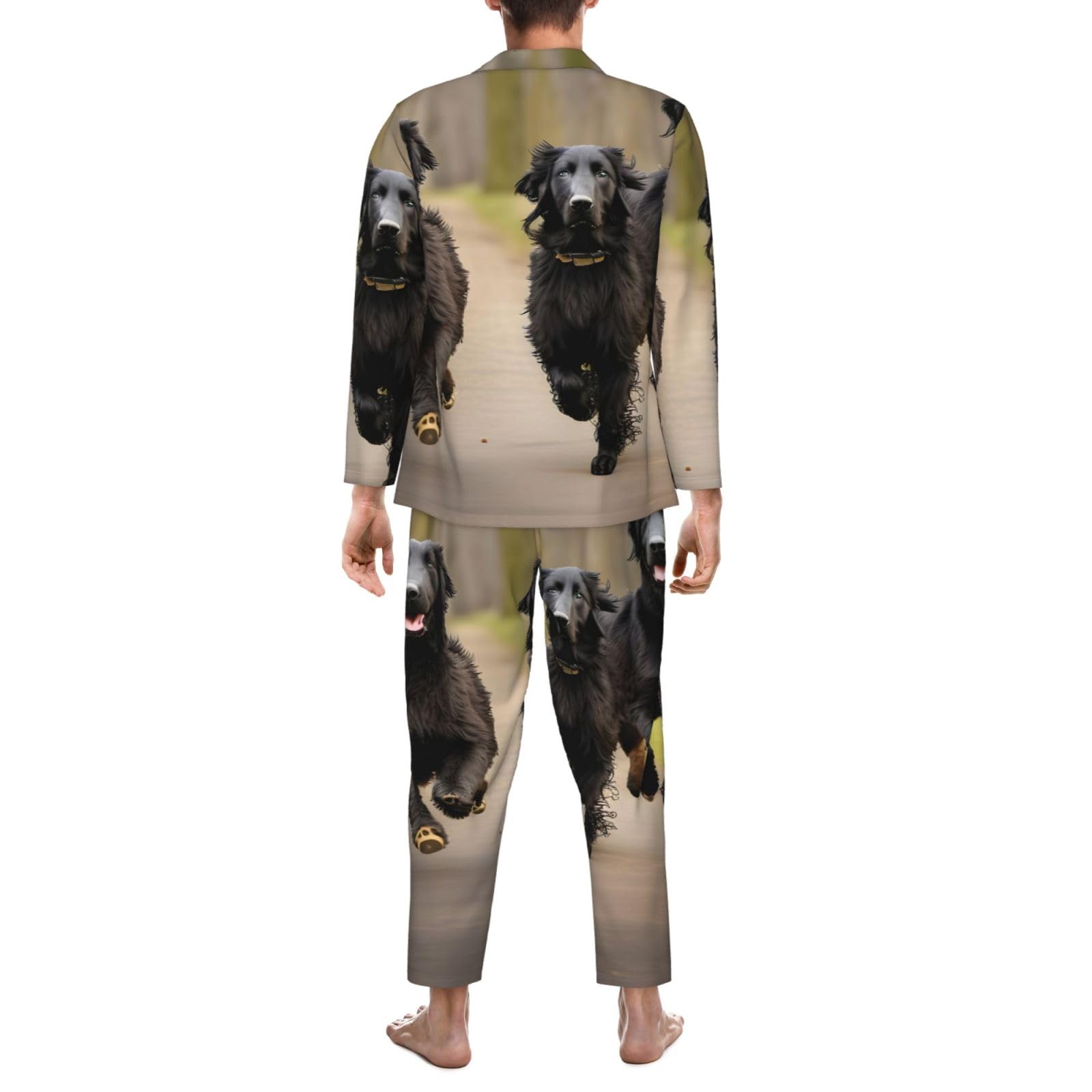 Trotting Herren-Pyjama-Set, flach, beschichtet, Pfotenabdruck, langärmelig, zweiteilig, Hauskleidung, bequeme Nachtwäsche, Nachtwäsche