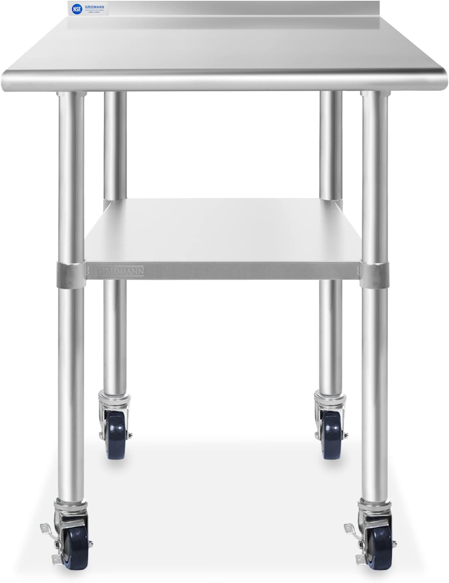 Stainless Steel Table 30 in. x 24 in., NSF Commercial Kitchen Prep & Work Table w/Backsplash and Wheels
