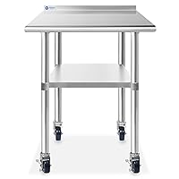 Vista 8 de Gridmann. Mesa de preparación y trabajo para cocina comercial, hecha en acero inoxidable con 4 ruedas con protectores contra salpicaduras. Varios
