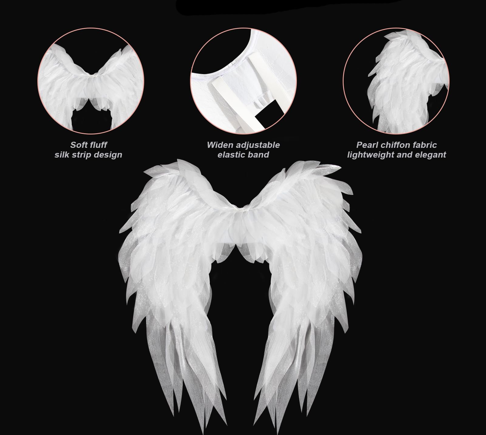 Anbaby Chiffon Engelsflügel Kostüm Zubehör schwarz oder weiß gefiederte Flügel Halloween und Cosplay Requisiten