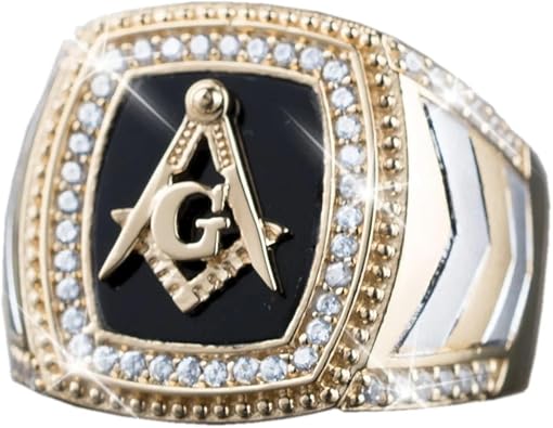 Masonic Freemason Ring for Men - S925 Sterling Silver - Vintage Biker Signet Ring - Handmade Silver Moissanite - Gift for Men - Fathers Day, Birthday, Christmas