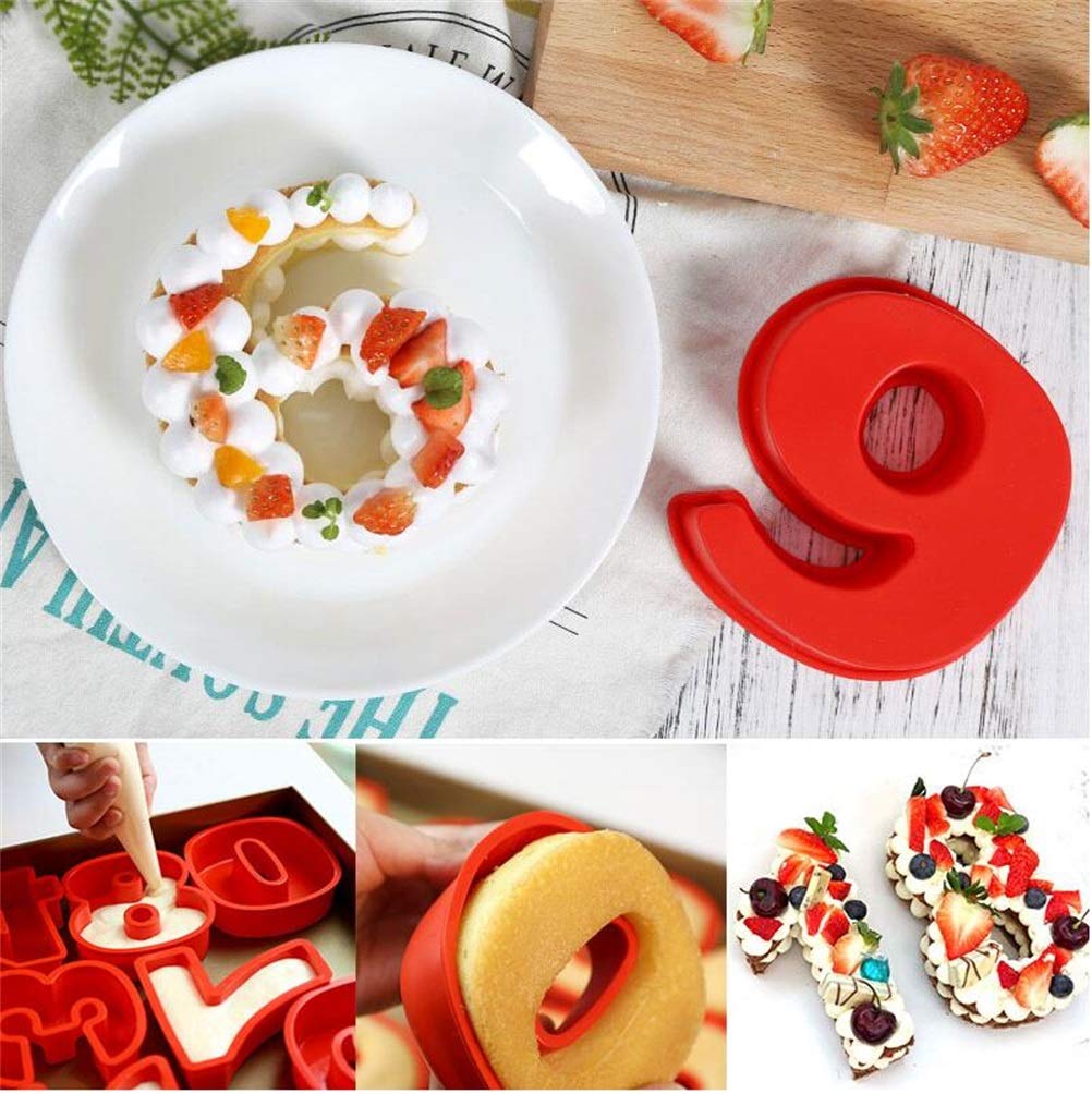 Fdit 2PCS 10 Pouces 6 et 0 Chiffres Moule à Gâteau en Silicone Bricolage Moule de Cuisson en Silicone à Gâteau en avec Matériau Antiadhésif de qualité Alimentaire pour (rouge)