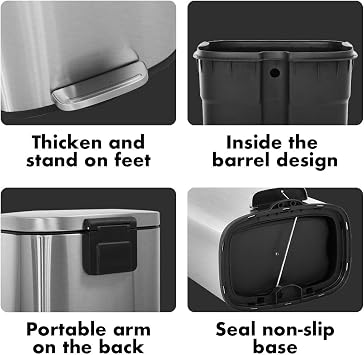 FDW | 8 Gallon Trash Can with Lid | Stainless Steel | Fingerprint Proof | Made of Stainless Steel | Soft-Close Step Pedal | Hands-Free Use | Easy to Clean | for Kitchen, Office, Bathroom