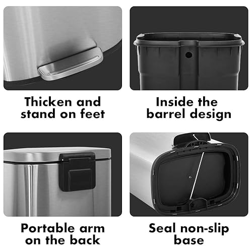 Miniatura 5 de Bote de basura de cocina con tapa, a prueba de huellas dactilares, para oficina, dormitorio, baño, cubo de basura de acero inoxidable cepillado, 8
