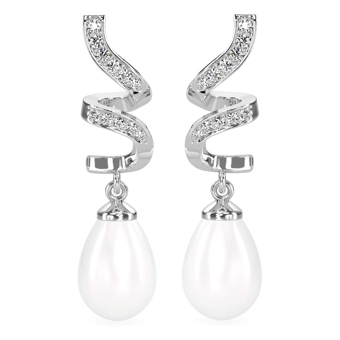 CLARA 925 Sterling Silver Pearl Twist Earrings | Rhodium Plated, Swiss Zirconia, Screw Back | Gift for Women & Girls (B08W39BWL7) Amazon Price History, Amazon Price Tracker