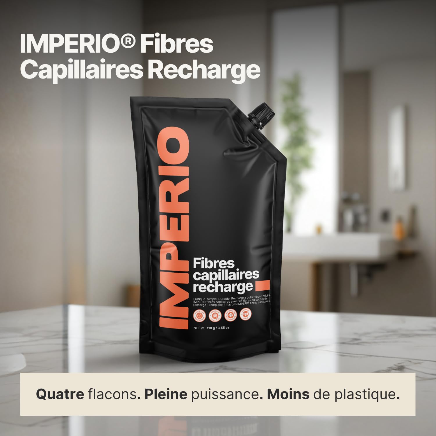 IMPERIO Pack de recharge pour cheveux dispersés - Recharge de 110 g avec cheveux raides de qualité supérieure - Recharge durable avec fermeture pratique - Remplissage facile de la boîte Hair Fibers