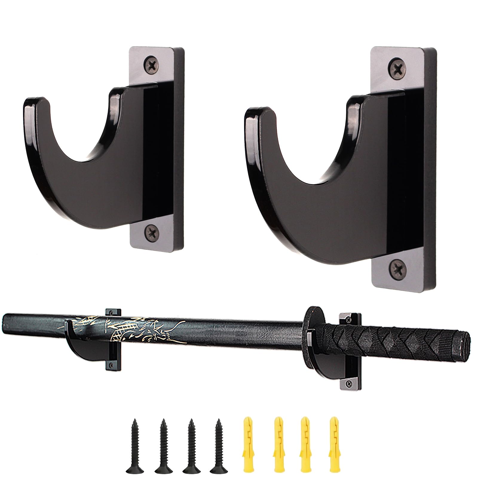 Lightsaber Wall Mount 2 Pack Black Acrylic Katana Samurai Sword Wall Mount, Light Saber Mount for Wall Horizontal Galaxy Edge Display 1-Tier Hook