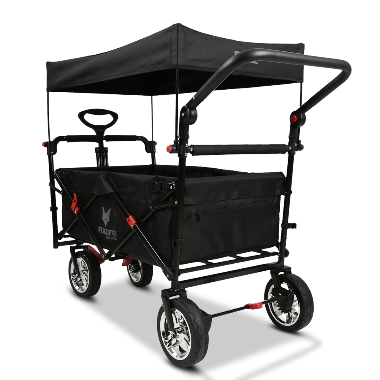 Bollerwagen faltbar FX-CT700 Schwarz • klappbarer Handwagen für Ausflug & Alltag • gepolsterter Sitzbereich • Bremsen • höhenverstellbarer Griff • platzsparender Faltbollerwagen