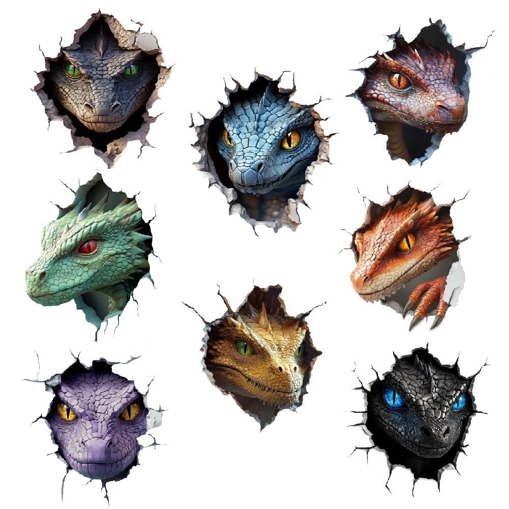 SUPERDANT 3D Wall Stickers Dragon Probes 3D Break Wall Decals Dragon Head Peel and Stick Nursery Stickers for Boys Kids Room Bedroom Playroom Wall Decor - Image 3