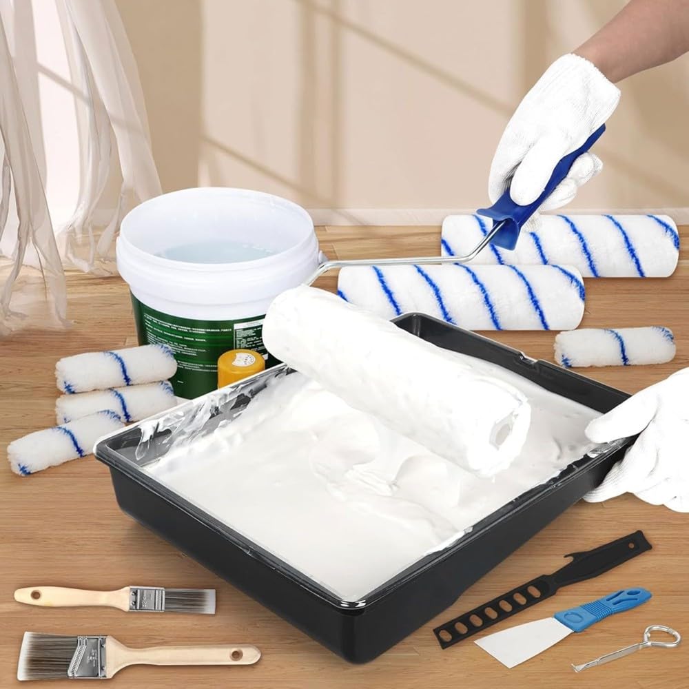 Farbroller-Set mit Verlängerungsstange, Farbroller, Pinselset für Professionelle Malerei, Hausfarbroller